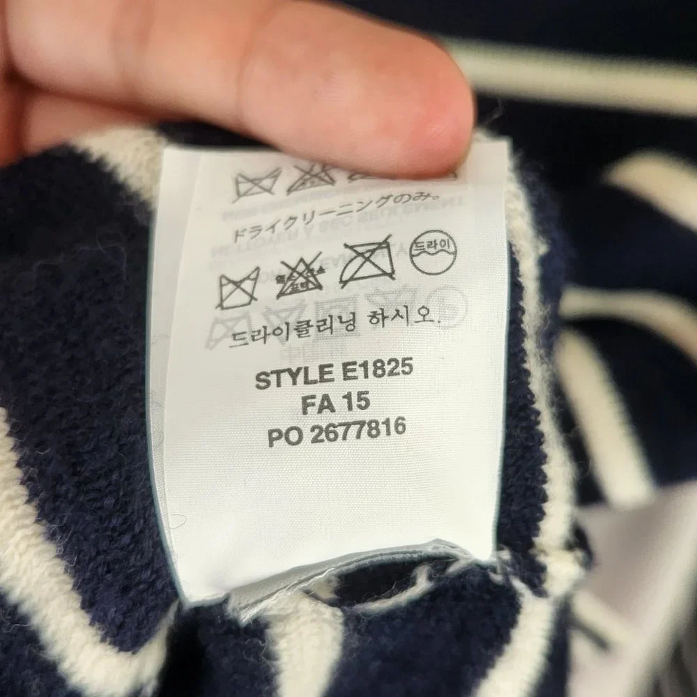 J. Crew 100% Merino Wool Navy White Stripes Embellished Crewneck Sweater sz XS